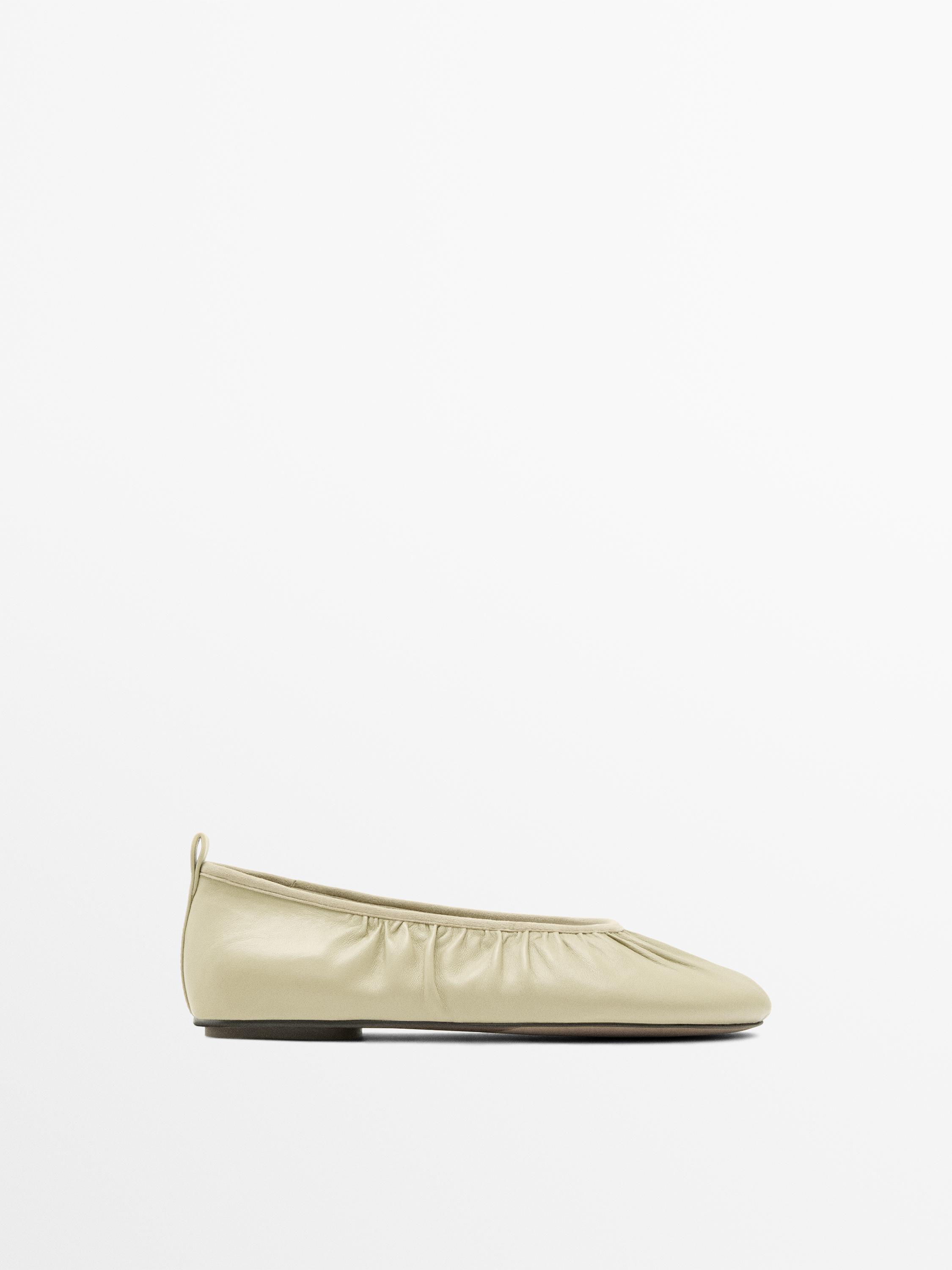 Soft leather ballet flats with gathered detail
